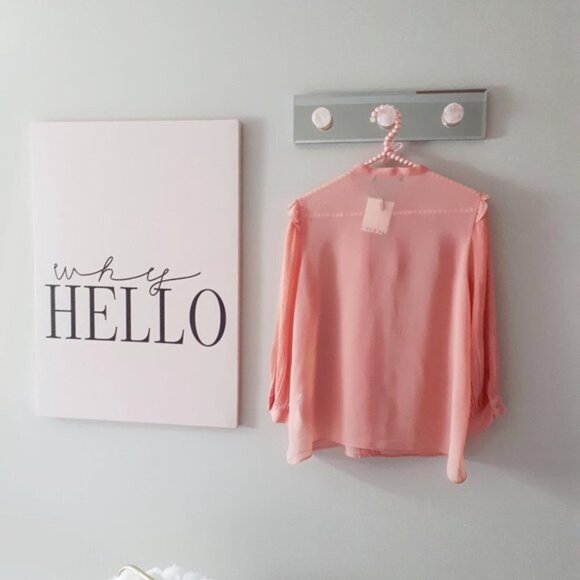 NWT Zara pink pleated sleeve self-tie detail ruffled sheer blouse, S - Picture 3 of 5